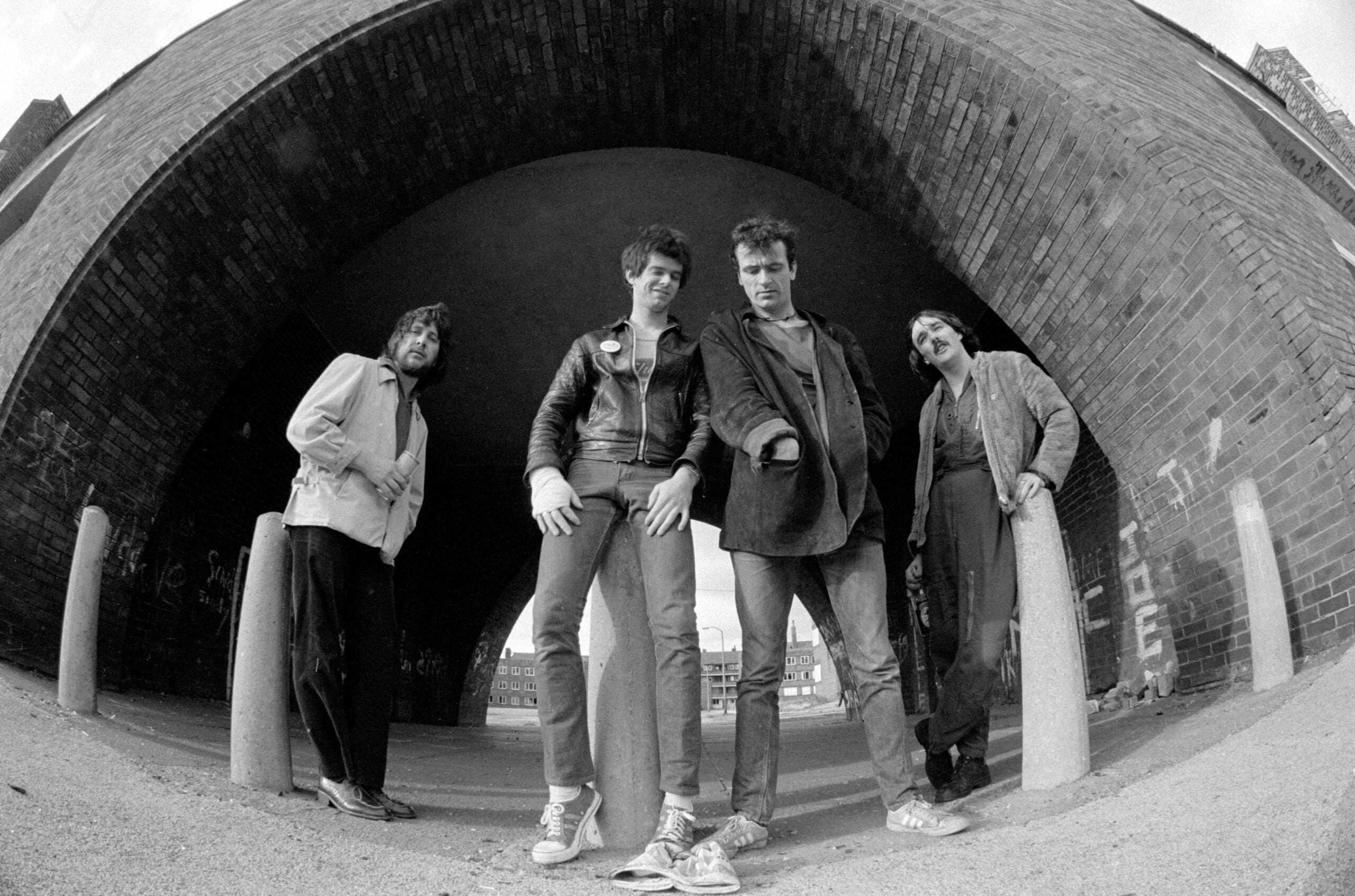 The Stranglers out and about in Manchester, June 1977 - Source: Around Manchester in the 1970s - iNostalgia Publishing / MirrorPix