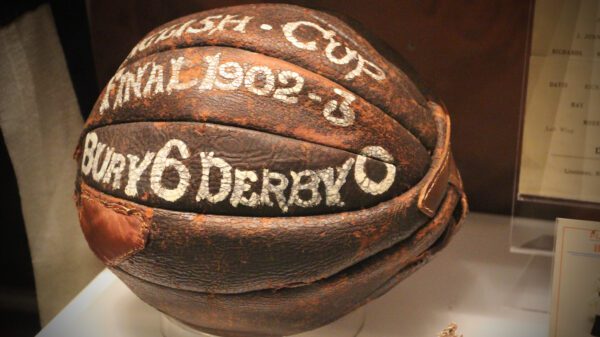 Oldest FA Cup Final ball from 1902/3 held at National Football Museum, Manchester - JK