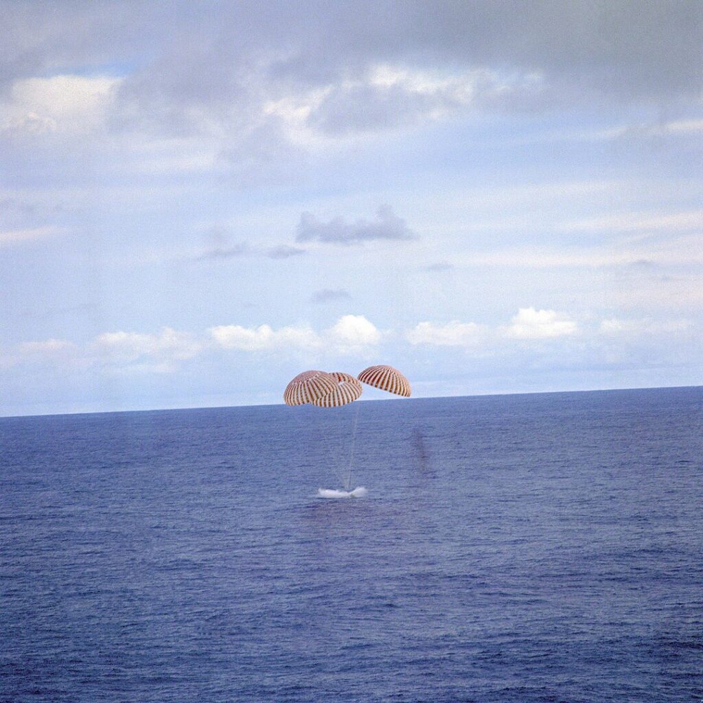 Apollo 13 splashes down in the South Pacific on April 17, 1970